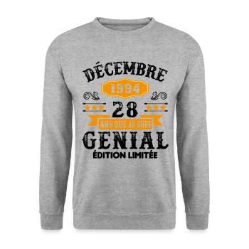 28 Ans Anniversaire Vintage Né(e) en Décembre 1994 - Sweat-shirt Unisexe - gris chiné - Devant - Alina (178cm) & Michal (187cm)