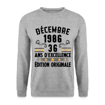 36 Ans Anniversaire Vintage Né(e) en Décembre 1986 - Sweat-shirt Unisexe - gris chiné - Devant - Alina (178cm) & Michal (187cm)