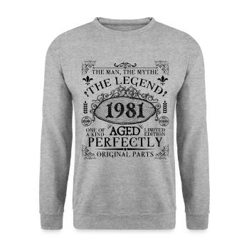 1981 | Die Legende seit 1981 Geburtstag - Unisex Pullover - Weißgrau meliert - Vorne - Alina (178cm) & Michal (187cm)