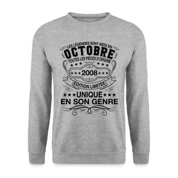 Les légendes sont nées en Octobre 2008 Cadeau - Sweat-shirt Unisexe - gris chiné - Devant - Alina (178cm) & Michal (187cm)