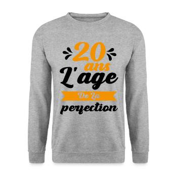 Anniversaire 20 ans - 20 Ans âge de la perfection - Sweat-shirt Unisexe - gris chiné - Devant - Alina (178cm) & Michal (187cm)