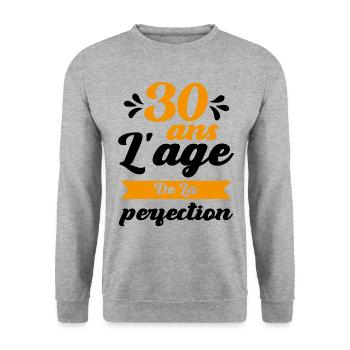 30 ans Anniversaire 30 Ans l'age de la perfection - Sweat-shirt Unisexe - gris chiné - Devant - Alina (178cm) & Michal (187cm)