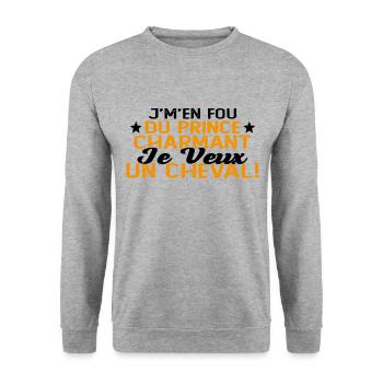 J'm'en Fou Du Prince Charmant Je Veux Un Cheval - Sweat-shirt Unisexe - gris chiné - Devant - Alina (178cm) & Michal (187cm)