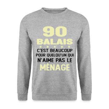 90 balais Drôle Cadeau Anniversaire 90 ans - Sweat-shirt Unisexe - gris chiné - Devant - Alina (178cm) & Michal (187cm)