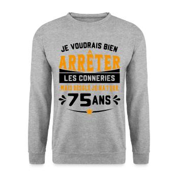 Je Voudrais Bien 75 Ans Humour Cadeau - Sweat-shirt Unisexe - gris chiné - Devant - Alina (178cm) & Michal (187cm)
