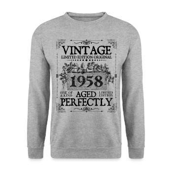 1958| Vintage Aged Perfectly since 1958 birthday - Unisex Sweatshirt - salt & pepper - Front - Alina (178cm) & Michal (187cm)
