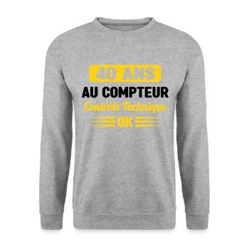 40 Ans Au Compteur Humour 40eme Anniversaire - Sweat-shirt Unisexe - gris chiné - Devant - Alina (178cm) & Michal (187cm)