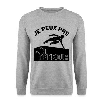 Je Peux Pas J'ai Parkour - Sweat-shirt Unisexe - gris chiné - Devant - Alina (178cm) & Michal (187cm)