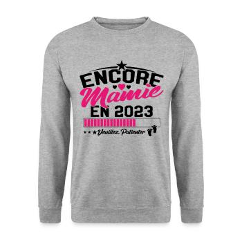 Encore Mamie En 2023 Cadeau Future Grand-mère - Sweat-shirt Unisexe - gris chiné - Devant - Alina (178cm) & Michal (187cm)