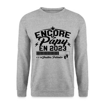 Annonce Grossesse Encore Papy 2023 Cadeau - Sweat-shirt Unisexe - gris chiné - Devant - Alina (178cm) & Michal (187cm)