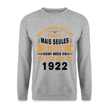 Les Légendes Sont Nées En Septembre 1922 Cadeau - Sweat-shirt Unisexe - gris chiné - Devant - Alina (178cm) & Michal (187cm)