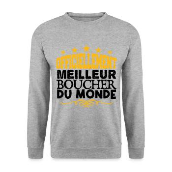 Boucher | le Meilleur Boucher cadeau boucher - Sweat-shirt Unisexe - gris chiné - Devant - Alina (178cm) & Michal (187cm)
