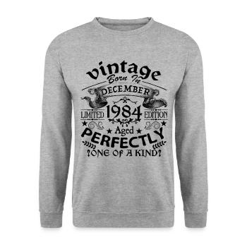 December 1984 | 1984 Vintage | born in December - Sweat-shirt Unisexe - gris chiné - Devant - Alina (178cm) & Michal (187cm)