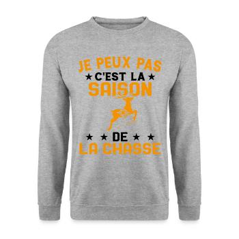 C'est La Saison De La Chasse Humour Chasseur - Sweat-shirt Unisexe - gris chiné - Devant - Alina (178cm) & Michal (187cm)