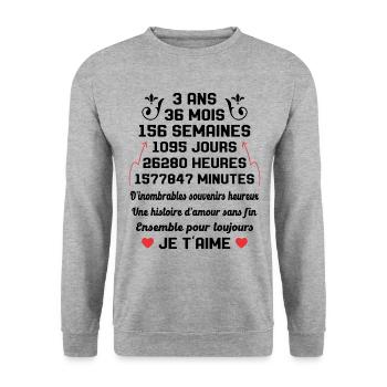 Couple 3 Ans amour Anniversaire de mariage Cadeau - Sweat-shirt Unisexe - gris chiné - Devant - Alina (178cm) & Michal (187cm)