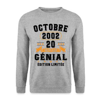 20 Ans Anniversaire Vintage Né(e) en Octobre 2002 - Sweat-shirt Unisexe - gris chiné - Devant - Alina (178cm) & Michal (187cm)