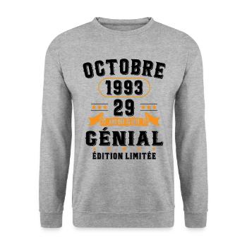 29 Ans Anniversaire Vintage Né(e) en Octobre 1993 - Sweat-shirt Unisexe - gris chiné - Devant - Alina (178cm) & Michal (187cm)