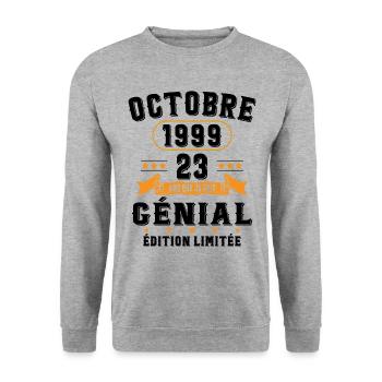 23 Ans Anniversaire Vintage Né(e) en Octobre 1999 - Sweat-shirt Unisexe - gris chiné - Devant - Alina (178cm) & Michal (187cm)