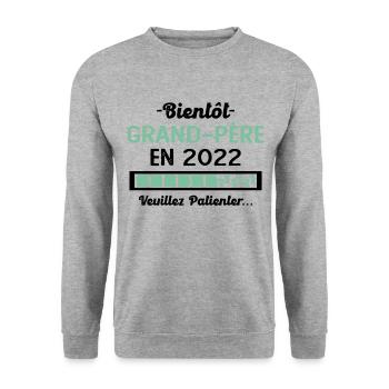 Bientôt Grand Père 2022 Cadeau Papy - Sweat-shirt Unisexe - gris chiné - Devant - Alina (178cm) & Michal (187cm)
