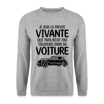 Je suis la preuve que papa t-shirt voiture - Sweat-shirt Unisexe - gris chiné - Devant - Alina (178cm) & Michal (187cm)