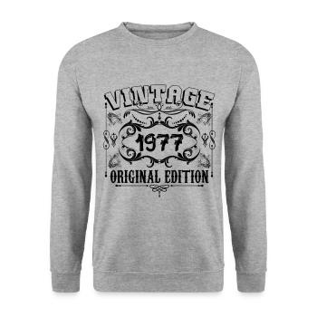 1977 | Vintage Aged Original 1977 birthday gift - Sweat-shirt Unisexe - gris chiné - Devant - Alina (178cm) & Michal (187cm)