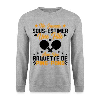 Une fille et joueur de ping pong Cadeau Humour - Sweat-shirt Unisexe - gris chiné - Devant - Alina (178cm) & Michal (187cm)