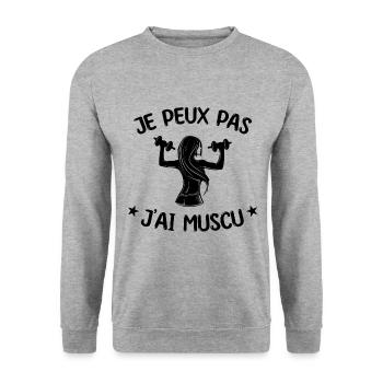 fille musculation la muscu je peux pas j'ai muscu - Sweat-shirt Unisexe - gris chiné - Devant - Alina (178cm) & Michal (187cm)