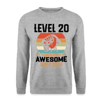 Level 20 Jahre Gaming-Geburtstagsgeschenk freischalten - Unisex Pullover - Weißgrau meliert - Vorne - Alina (178cm) & Michal (187cm)