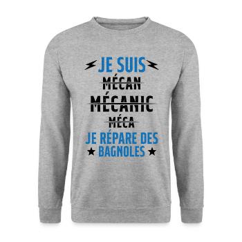 Je suis un Super Mecanicien - idée cadeau - Sweat-shirt Unisexe - gris chiné - Devant - Alina (178cm) & Michal (187cm)