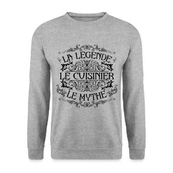 Cuisinier | la légende Cuisinier le mythe - Sweat-shirt Unisexe - gris chiné - Devant - Alina (178cm) & Michal (187cm)