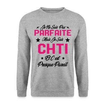 Je ne Suis pas Parfaite Mais je suis Chti Cadeau - Sweat-shirt Unisexe - gris chiné - Devant - Alina (178cm) & Michal (187cm)