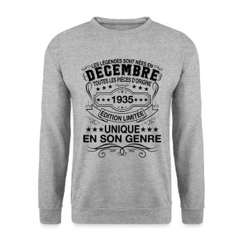 Les Légendes Sont Nées En Décembre 1935 Cadeau - Sweat-shirt Unisexe - gris chiné - Devant - Alina (178cm) & Michal (187cm)