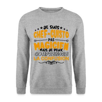 Chef-Cuistot pas Magicien | le Meilleur Chef-Cuis - Sweat-shirt Unisexe - gris chiné - Devant - Alina (178cm) & Michal (187cm)