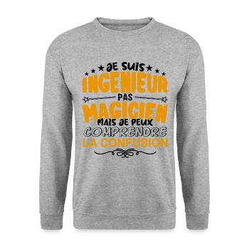 Ingénieur pas Magicien | le Meilleur Ingénieur ca - Sweat-shirt Unisexe - gris chiné - Devant - Alina (178cm) & Michal (187cm)