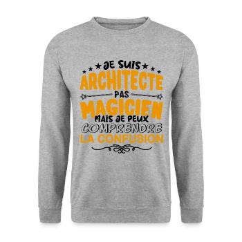 Architecte pas Magicien | le Meilleur Architecte - Sweat-shirt Unisexe - gris chiné - Devant - Alina (178cm) & Michal (187cm)