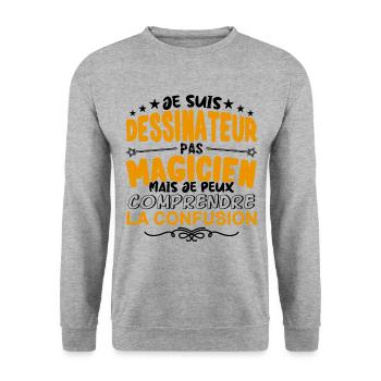Dessinateur pas Magicien | le Meilleur Dessinateu - Sweat-shirt Unisexe - gris chiné - Devant - Alina (178cm) & Michal (187cm)