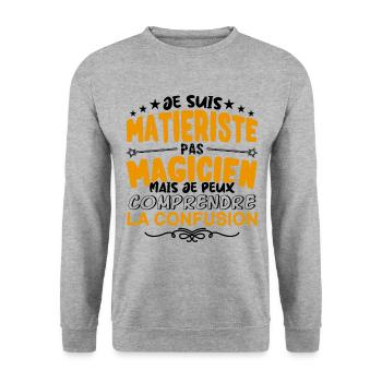 Matieriste pas Magicien | le Meilleur Matieriste - Sweat-shirt Unisexe - gris chiné - Devant - Alina (178cm) & Michal (187cm)