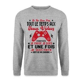 Je ne joue pas tout le temps aux jeux vidéos - Sweat-shirt Unisexe - gris chiné - Devant - Alina (178cm) & Michal (187cm)
