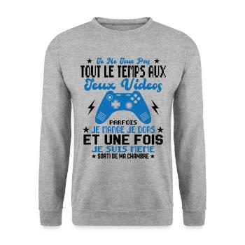 Je ne joue pas tout le temps aux jeux vidéos - Sweat-shirt Unisexe - gris chiné - Devant - Alina (178cm) & Michal (187cm)