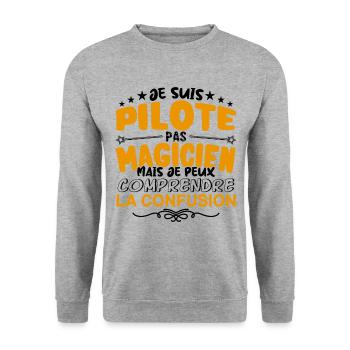 Pilote pas Magicien | le Meilleur Pilote cadeau - Sweat-shirt Unisexe - gris chiné - Devant - Alina (178cm) & Michal (187cm)