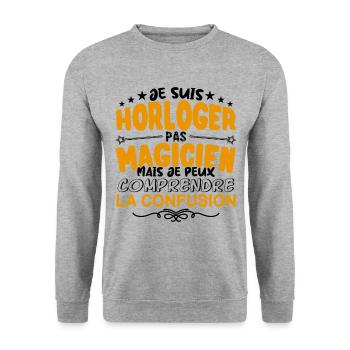 Horloger pas Magicien | le Meilleur Horloger cade - Sweat-shirt Unisexe - gris chiné - Devant - Alina (178cm) & Michal (187cm)