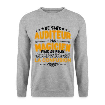 Auditeur pas Magicien | le Meilleur Auditeur cade - Sweat-shirt Unisexe - gris chiné - Devant - Alina (178cm) & Michal (187cm)