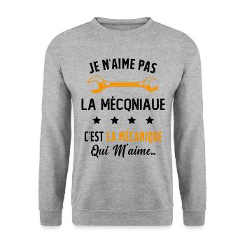 C'est la Mécanique Qui M'aime Cadeau Humour - Sweat-shirt Unisexe - gris chiné - Devant - Alina (178cm) & Michal (187cm)