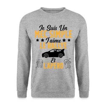 Mec Simple Rallye Apero Humour Rallye Automobile - Sweat-shirt Unisexe - gris chiné - Devant - Alina (178cm) & Michal (187cm)