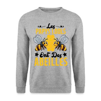 Les Papys Cools Ont Des Abeilles Cadeau Apiculteur - Sweat-shirt Unisexe - gris chiné - Devant - Alina (178cm) & Michal (187cm)