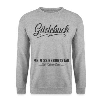 99. Geburtstag Gästebuch - Unisex Pullover - Weißgrau meliert - Vorne - Alina (178cm) & Michal (187cm)