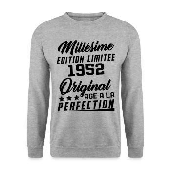 Millésime 1952 Original Cadeau D'anniversaire - Sweat-shirt Unisexe - gris chiné - Devant - Alina (178cm) & Michal (187cm)