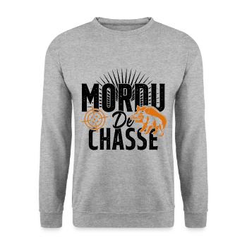 Mordu De Chasse Humour Chasseur Cadeau - Sweat-shirt Unisexe - gris chiné - Devant - Alina (178cm) & Michal (187cm)