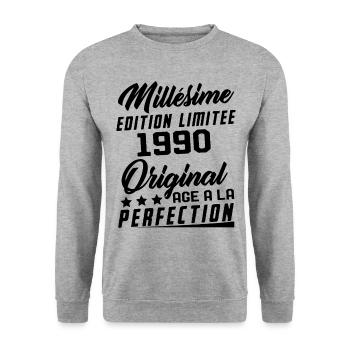 Millésime 1990 Original Cadeau D'anniversaire - Sweat-shirt Unisexe - gris chiné - Devant - Alina (178cm) & Michal (187cm)