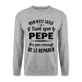Rien n'est cassé tant que Pepe le réparer cadeau - Sweat-shirt Unisexe - gris chiné - Devant - Alina (178cm) & Michal (187cm)